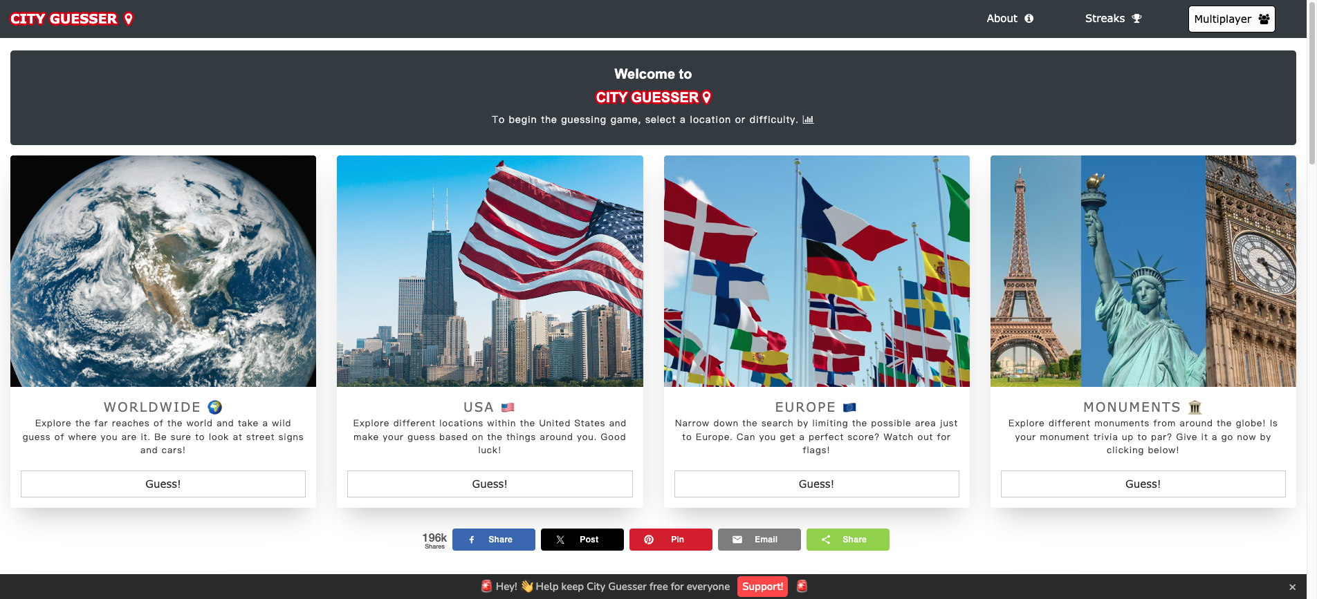 Screenshot of the City Guesser game interface