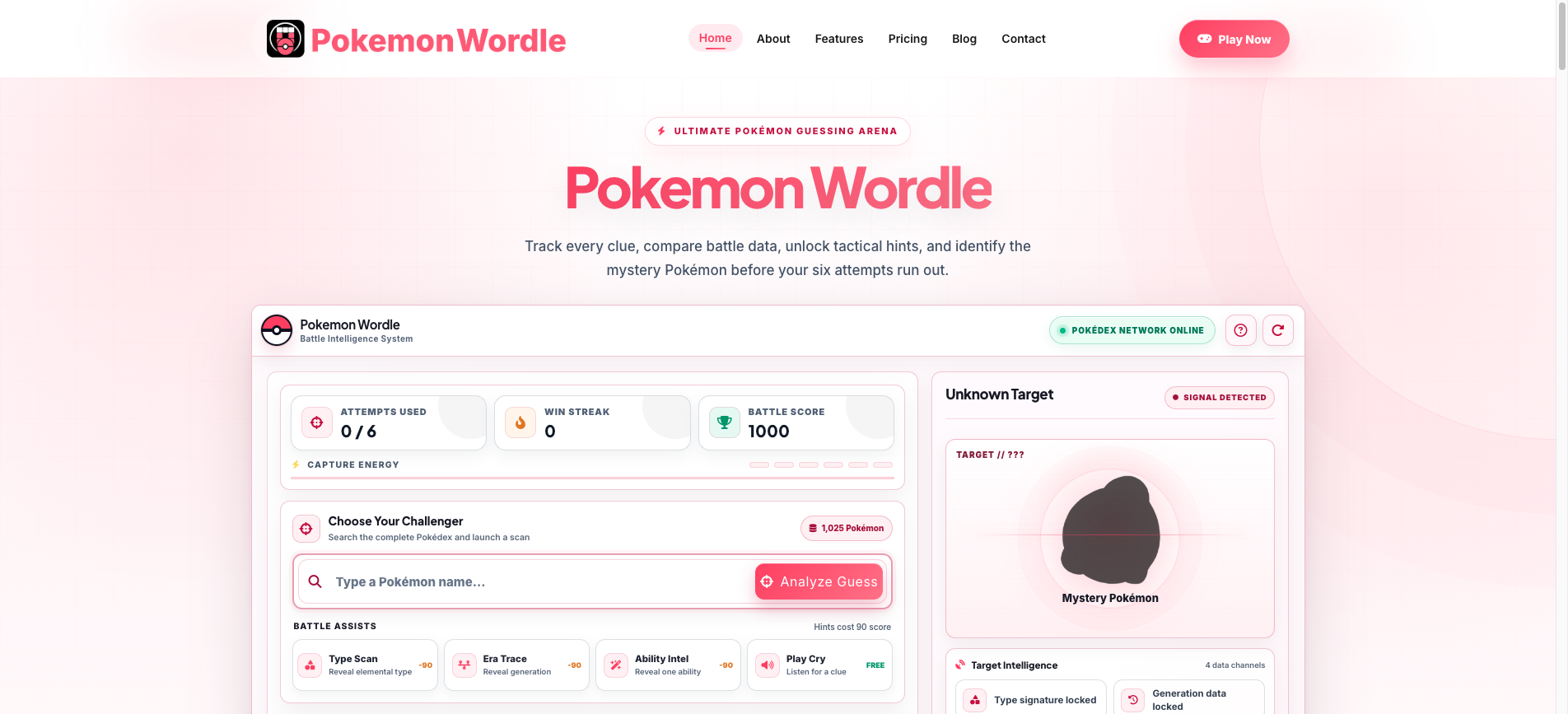 Screenshot of the Pokemon Wordle game interface