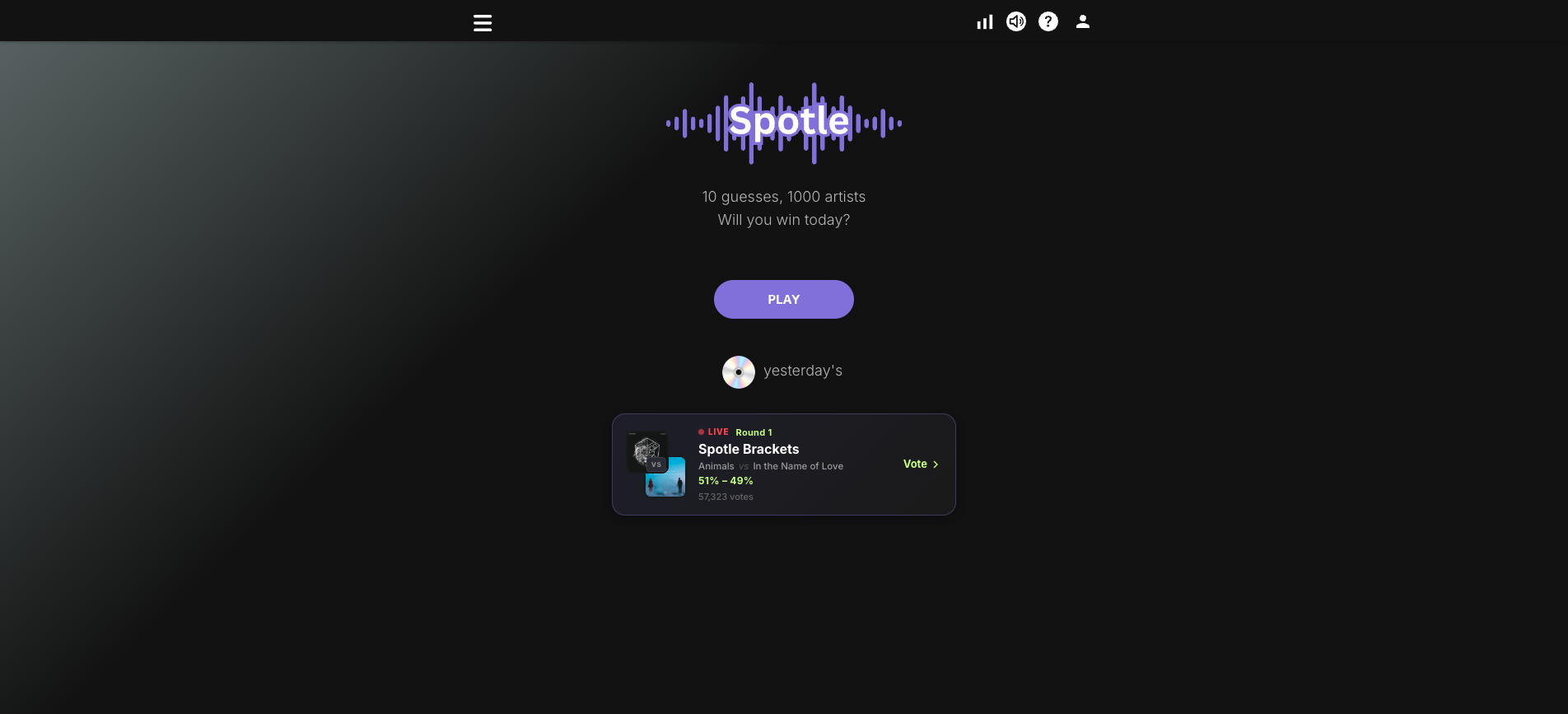 Screenshot of the Spotle game interface