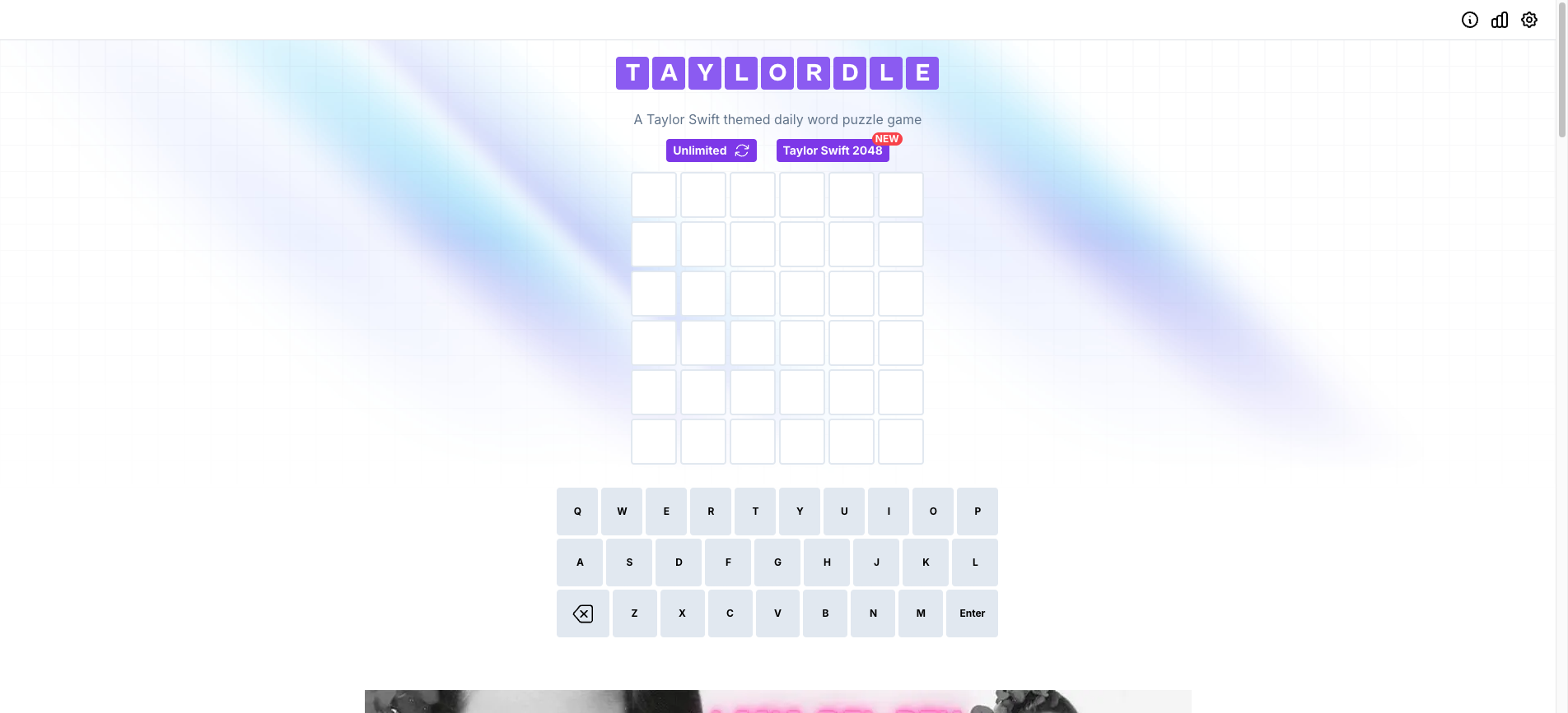 Screenshot of the Taylordle game interface