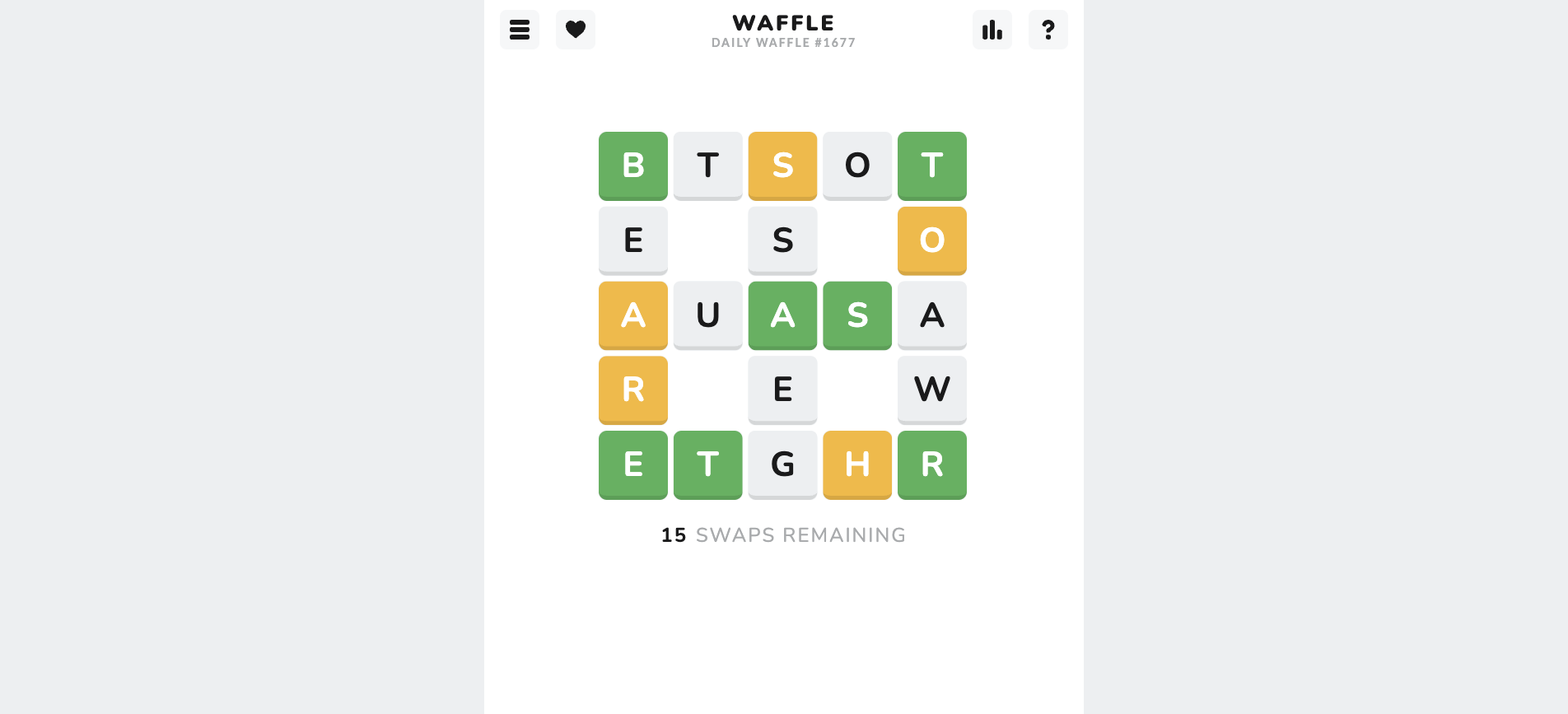 Screenshot of the Waffle game interface