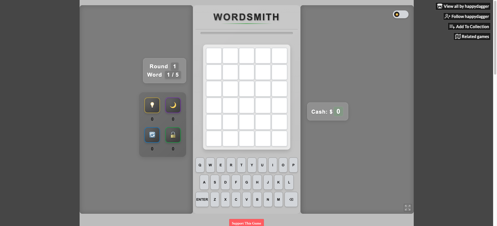 Screenshot of the Wordsmith game interface